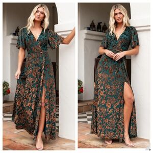 Baltic born uma velvet wrap maxi gown dress